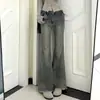 Jeans acampanados de tiro bajo estilo americano para mujeres petite, diseñados para ser holgados, estilizar la figura y llegar hasta el suelo, talla XS