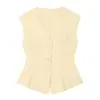 Moda europea y americana transfronteriza para mujer: popular top sin mangas de cuello en V abotonado que ciñe la cintura + pantalones anchos estilo globo