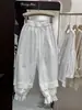 Primavera de 2026 Novas Calças Harem Femininas Estilo Japonês Calças Cropped Largas Calças Femininas com Acabamento em Renda Calças de Cintura Alta