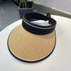 Sombrero de verano para mujer, plegable, anti-UV, para el sol, de goma negra, protector solar, de ala ancha y fino.