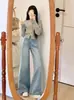 Jeans Azules Claros de Pierna Recta Ancha Sueltos para Mujer, Novedad de Primavera, Cintura Alta, Adelgazantes, a la Moda, Combinan con Todo, Pantalones Caídos