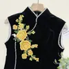 Parche de Tela Bordado con Lentejuelas de Flor Tridimensional Decoración Hecha a Mano para Ropa, Bolsos, Cheongsam, Accesorios Negros de Nuevo Estilo Chino