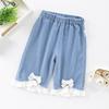 Jeans de Verano para Niñas Estilo Western para Bebés Pantalones Capri Delgados con Encaje Distintivo de Moda Estilo Coreano Lazo de Encaje