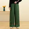 Pantalones Cortos de Pierna Ancha Holgados Adelgazantes Casuales Artísticos Retro Bordados Estilo Étnico Algodón y Lino de Otoño e Primavera del Sudeste Asiático