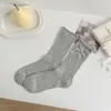 Calcetines sin costuras para mujer, Calcetines de media pantorrilla estilo Ins con lazo hueco fresco, Calcetines holgados dulces florales finos de color liso