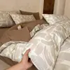 Juego de cuatro piezas de ropa de cama de gasa de doble capa 100% algodón Clase A, sábana de algodón puro, funda de edredón, juego de tres piezas para dormitorio universitario 3