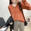 Otoño/Invierno 2025 Nuevo Suéter Básico Adelgazante de Punto con Cuello en V Multicolor para Mujer, Camiseta Base de Manga Larga