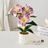 Planta en Maceta de Flores Artificiales con Tres Cabezas de Lirios, Flores Falsas Elegantes y Creativas para Decoración de Interiores de Sala de Estar, Vegetación Artificial