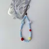 Correa de teléfono colorida hecha a mano con cuentas estilo coreano con dulce diseño floral, correa corta para la muñeca, accesorio para cámara CCD