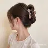 Presilha de garra pentagrama flor rosa strass estilo coreano, grampo de cabelo moderno e versátil, presilha para cabelo meio preso, acessório de cabelo