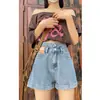 Shorts Jeans de Cintura Alta da Moda para Mulheres, Estilo Fino de Verão, Novo Modelo 2023, Tamanho Petite, Barra Dobrada, Modelo A-Line, Hot Pants