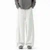 Calça de moletom cinza resistente, corte reto, caimento solto e perna larga, estilo americano moderno com corte enviesado, para homens e mulheres, calça esportiva casual para o outono