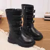 Botas de vaquero occidentales de bloques de color retro, nueva colección 2026, botas de montar con tacón grueso, botas altas de moda con hebilla de cinturón para mujer, populares entre los influencers