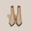 9818-2 Botas de Cano Curto com Bico Fino e Salto Bloco, Botas Slim Elásticas de Salto Médio, Novas Botas Versáteis para o Dia a Dia Outono/Inverno 2026