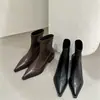 Botas Elásticas Slim Outono 2024 Novas Botas de Cano Curto com Bico Fino e para Calçar Facilmente, Botas Meia Únicas para Mulheres, Salto Médio Grosso Fashionáveis para Primavera e Outono