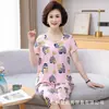 Pijama de Algodón y Seda para Mujer Ropa de Casa de Verano Traje de Dos Piezas Ropa de Casa de Manga Corta de Algodón y Seda para Madre de Mediana Edad y Mayor Ropa Exterior de Verano para Mujer