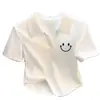 Camiseta polo blanca de algodón con hilo, manga corta, solapa y hombros descubiertos, elegante top francés de verano con cuello en V, combinable con todo.