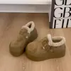 Botas de nieve para mujer con suela gruesa, que aumentan la altura, forradas de felpa y engrosadas, estilo Birkenstock, nuevos mocasines de invierno 2026, zapatos de algodón para nieve