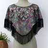 Camisa Chal de Malla con Lentejuelas de Nuevo Estilo para Verano, Elegante Cubre-traje Delgado con Borlas, Top tipo Capa Talla Grande, Protección Solar