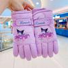 Guantes de esquí para niños Sanrio Kulomi de invierno para bebés, bonitos, cálidos, forrados con vellón, gruesos, impermeables para la nieve para niñas.