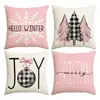 Funda de Cojín Navideña Amazon Transfronterizo Estilo Nórdico Decoración de Sofá Navideña Funda de Cojín Imitación Lino Funda de Almohada Navideña