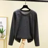 Camiseta interior de cuello redondo, nuevo estilo otoño e invierno, holgada para mujer, versátil, top grueso y cálido de manga larga
