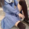 Uniforme Jk Autêntico Original Estilo Japonês Azul Água Bordado Traje de Marinheiro Estilo Acadêmico Conjunto de Saia de Comprimento Médio