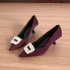 Elegantes zapatos de tacón alto de gamuza negra, de estilo femenino, con tacón de aguja, punta fina, hebilla cuadrada adornada con diamantes, versátiles para el lugar de trabajo y eventos nocturnos