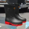 Botas de Lluvia para Hombre hasta la Pantorrilla, Antideslizantes, Impermeables, Botas de Lluvia hasta la Pantorrilla, Zapatos de Goma de Algodón para Lavado de Autos de Otoño e Invierno, Zapatos de Agua para Pesca