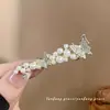 Grampo de Cabelo Elegante com Pérolas para Mulheres, Presilha de Metal com Laço Preto, Presilha Lateral de Alto Padrão, Presilha para Franja, Simples Presilha Bico de Pato