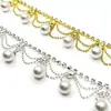 Accesorios Metálicos de Cadena de Perlas, Cadena de Pedrería, Joyería DIY, Flor de Pedrería Cosida a Mano, Cadena de Garras, Accesorios para Ropa