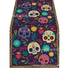 Bandeira de Mesa do Dia dos Mortos Mais Vendida da Amazon Estampa Floral de Caveira Carnaval Mexicano Decoração de Mesa de Sala de Estar Toalha de Mesa