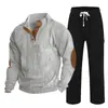 Cross-border masculino outono e inverno novo sportswear duas peças veludo cotelê botão henry camisa e calças retas terno casual