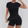 Venta Caliente Transfronteriza Ropa de Yoga para Mujer Conjunto de Manga Corta de Secado Rápido Ropa de Fitness Running Pantalones Cortos de Tacto de Alta Gama Conjunto de Dos Piezas
