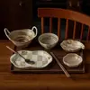 Juego de vajilla para una persona en estilo rústico, platos de cerámica vintage, vajilla para el hogar, cuencos de arroz, platos de cena estilo japonés para restaurante y casa de huéspedes