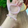 Pulsera de Cristal Rosa Natural de 8 mm para Mujer Colgante de Fortuna Plateado Pulsera de Círculo Único Pulsera Venta al por Mayor Elemento de Fortuna