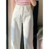 Calça jeans branca de verão para mulheres 2026 novo estilo, corte solto, modeladora, plus size, calça reta versátil de cintura alta e perna larga
