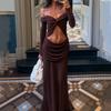 Vestido plisado sexy de moda para mujer Aliexpress Transfronterizo Primavera y Verano Estilo Europeo y Americano Cuello de un hombro Tirantes