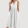 2026 Roupas Femininas Europeias e Americanas de Comércio Exterior Transfronteiriço Amazon Cor Sólida Pulôver Gola V Sem Mangas Algodão Solto Vestido