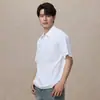 Camiseta Masculina Verão Algodão de Xinjiang Gola Lapela Zíper Manga Curta Jovem Casual de Negócios Cor Sólida Camisa Polo Esportiva