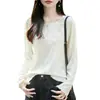 Top de punto jacquard floral con cuello redondo para mujer, con un delicado bajo fruncido, un estilo suave y elegante, y un corte holgado y cómodo.