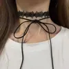 Collar con correa de encaje y lazo negro de Spice Girl, estilo retro, apilado, tipo gargantilla para clavícula.