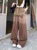 Jeans Marrons Estilo Americano Retrô Nicho Design Senso Marca de Moda Feminina Solto Reto Perna Larga Calças Compridas