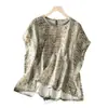 Camisa de algodón, camisa estampada, top pullover elegante de manga corta