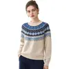 Suéter de Lana Tejido Fair Isle Vintage para Mujer, Cuello Redondo, Estilo Étnico, Corte Holgado, Casual, Prenda Base para Otoño/Invierno
