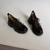 2026 Novo Estilo Retro Francês Versátil Bico Redondo Solado Grosso Salto Bloco Estilo Britânico Sapatos Casuais Mocassins com Laço