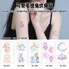 Pegatinas de tatuaje infantiles de conejo de peluche lindo, conejito suave y adorable en acuarela, flor, durazno, dorso de la mano y brazo de bebé, pegatinas impermeables