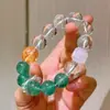 Pulsera de Cristal Blanco Natural Vitrificado de Alta Calidad con Flor de Flor de Pegamento Fanta
