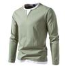 Camiseta de hombre transfronteriza falsa de dos piezas de doble capa con cuello en V, costura de moda de otoño e invierno, camisa base de talla grande, camiseta de manga larga para hombre