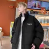 Jaqueta acolchoada de algodão com gola alta preta masculina inverno 2024 nova marca de moda quente moda meninos solta casual versátil jaqueta acolchoada de algodão